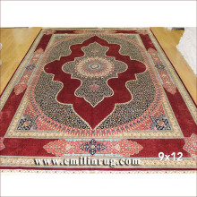 9X12 Large Oriental Traditional Victorian Style Red Hand Knotted Persian Silk Carpet Rugs